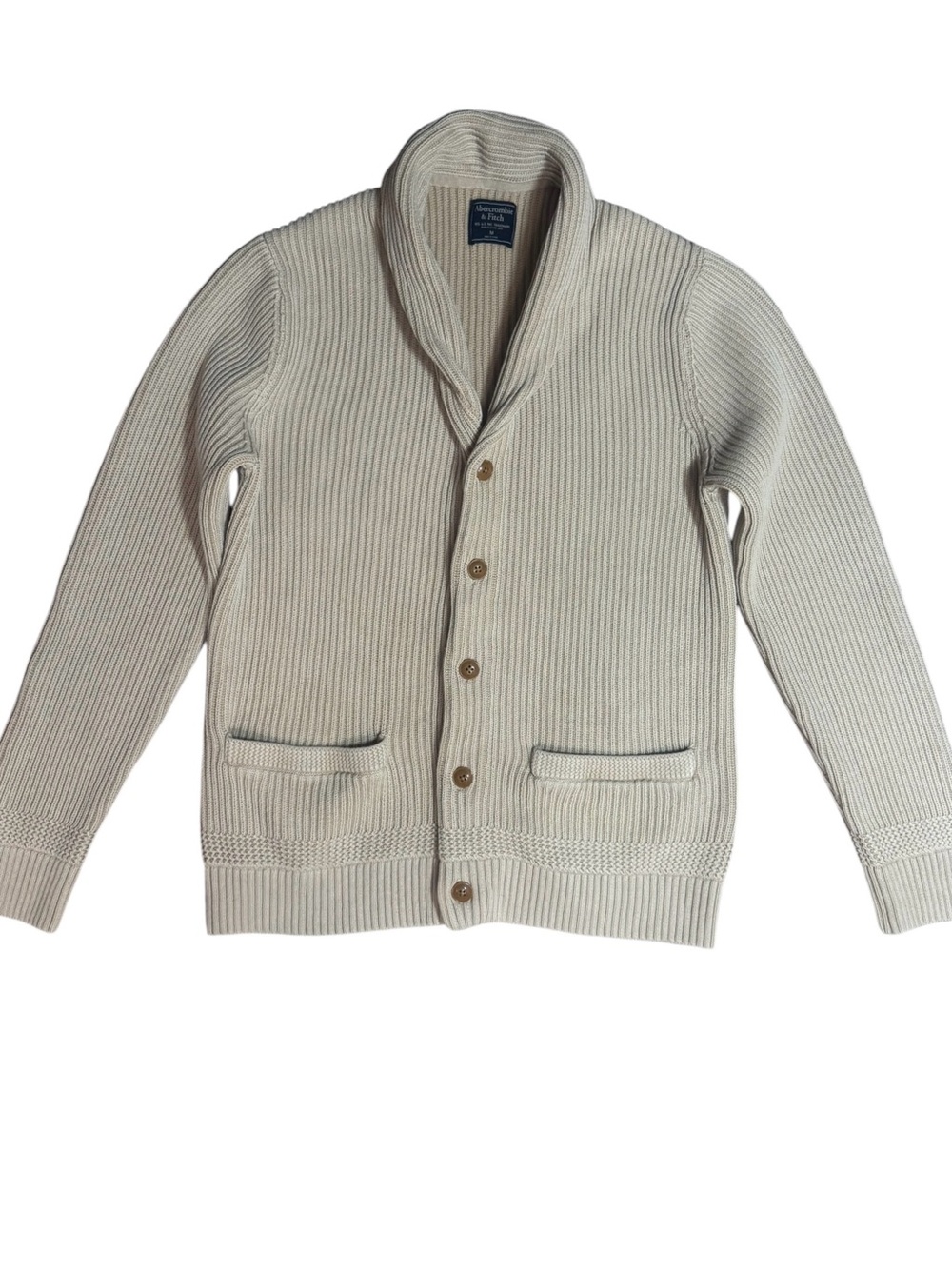 Abercrombie&Fitch Shall Collar Cardigan size medium 100% Cotton Tan